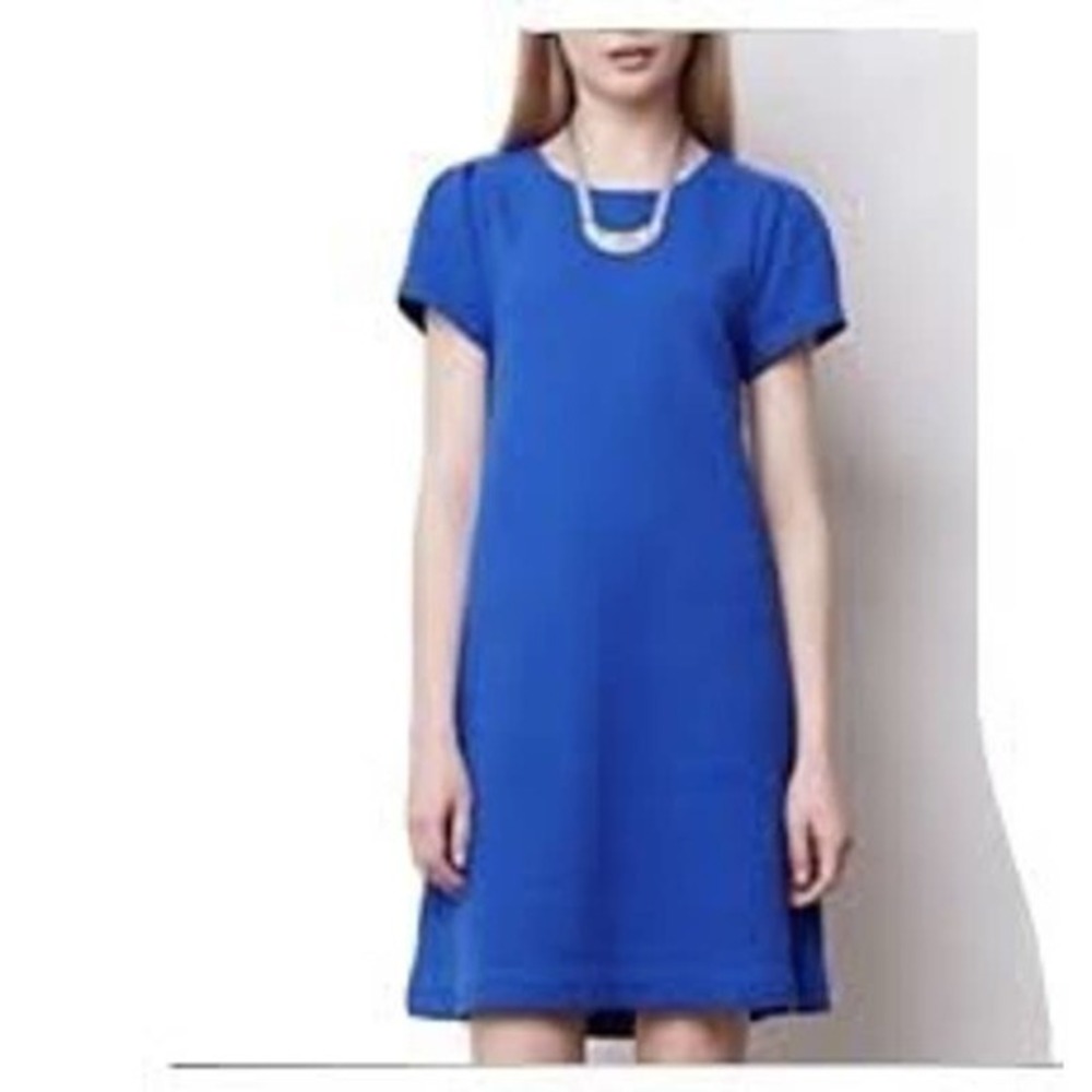 Anthropologie Maeve Cobalt Cap Sleeve shift short dress back button size medium